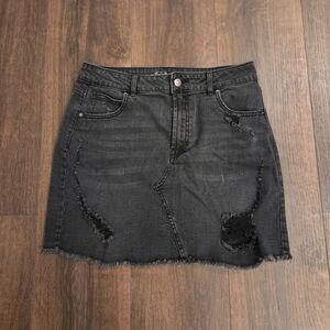 Black Distressed Denim Skirt